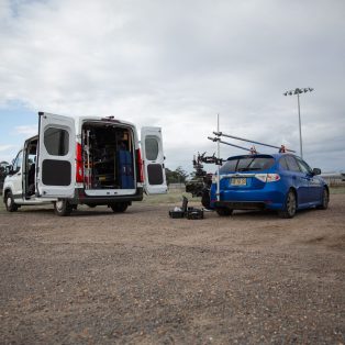 Our video production team on set for a motorcycle commercial with the Chase car ready for action Grip & Gaffer truck package