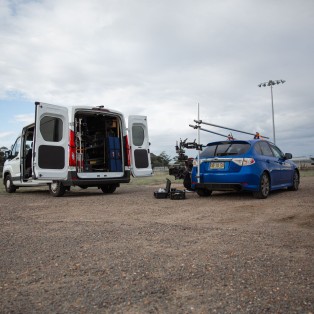 Our video production team on set for a motorcycle commercial with the Chase car ready for action Grip & Gaffer truck package