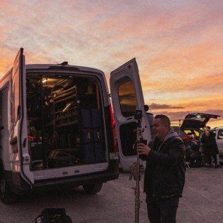 Video Production team on set for a music video for Restless road with Director / DoP Joel Black restless road BTS Tommirock Grip truck